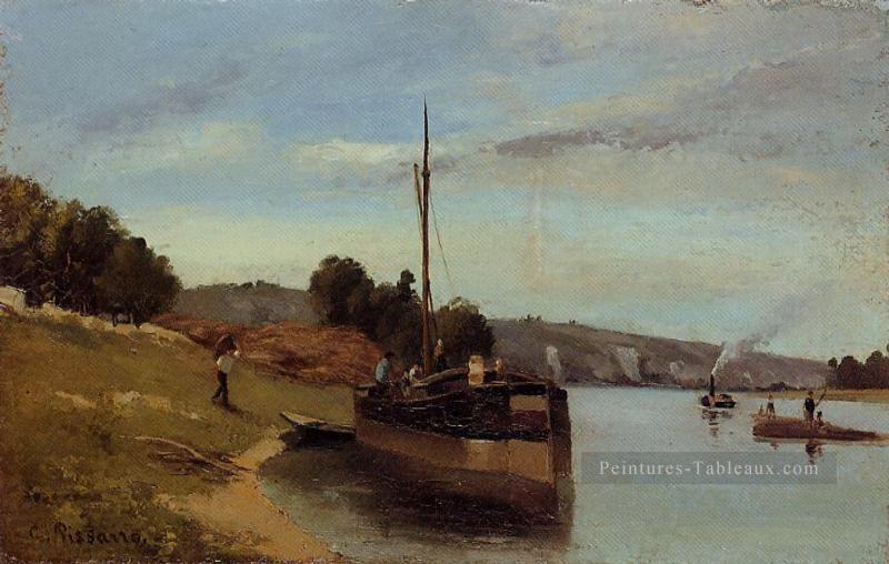 péniches au roche guyon 1865 Camille Pissarro Peintures à l'huile